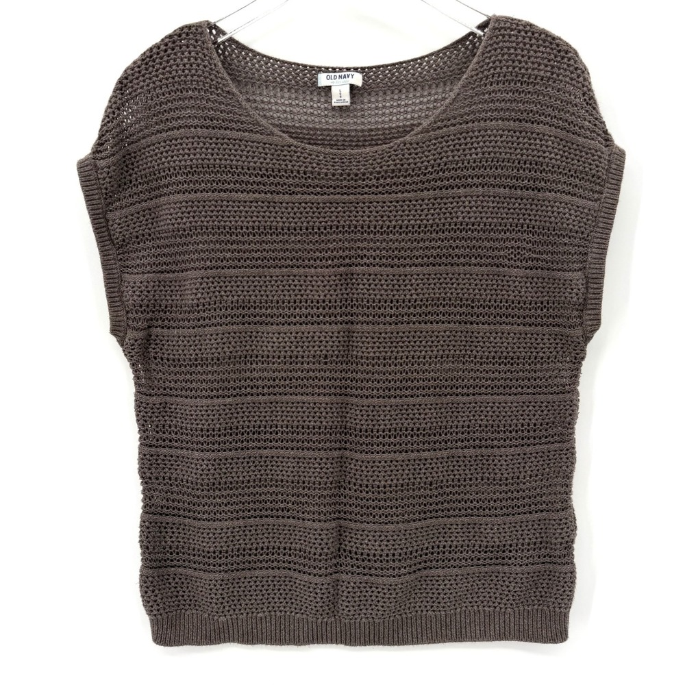 Y2K Old Navy Crochet Top Size L Brown Open Knit Goblin Forest Fairy Grunge